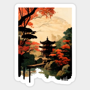 Traditional Japanese Temple Garden Landscape Sticker